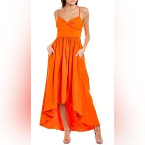 NWOT ML Monique Lhullier Faille Midi Dress in Orange - Size 10